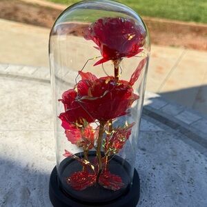 Red Glass Dome with Roses